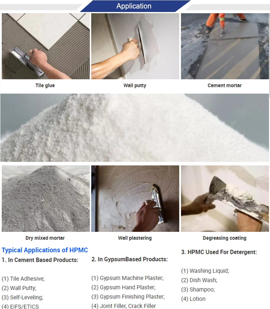 Hydroxypropyl Methyl Cellulose HPMC Tile Adhesive Wall Putty Paint Detergent Ink Thickener